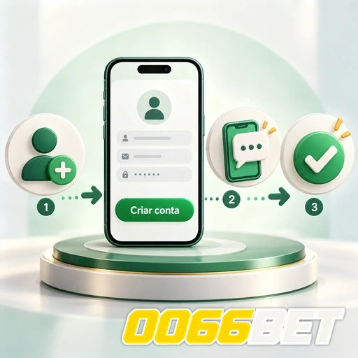 0066BET — ilustração das etapas de criação de conta no celular
