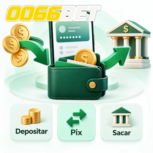 0066BET — ilustração de carteira digital com depósito, Pix e saque
