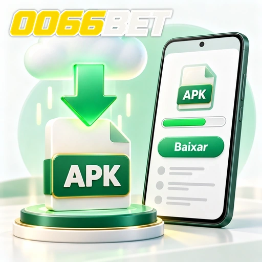 0066BET — ilustração de download de APK com seta, nuvem e celular