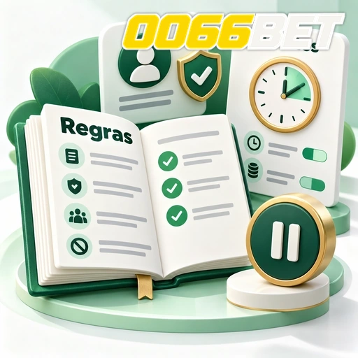 0066BET — ilustração de regras de uso com lista, limites de tempo e símbolo de pausa