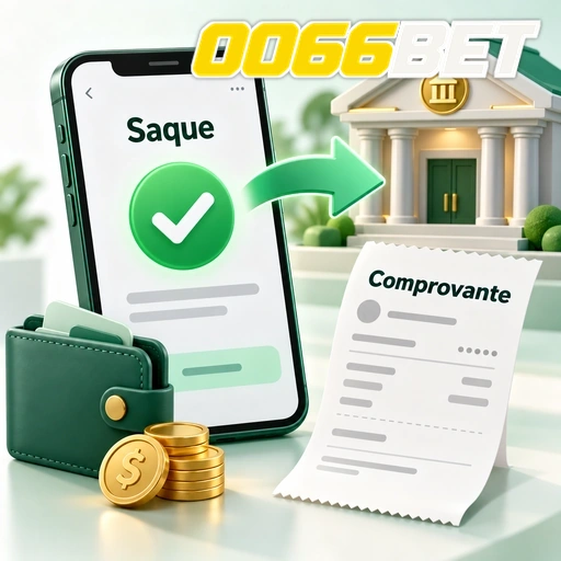 0066BET — ilustração de saque confirmado com carteira, moedas e comprovante