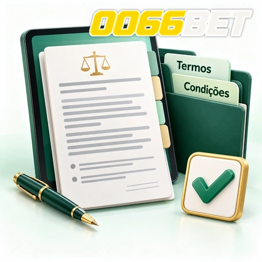0066BET — ilustração de termos e condições em documentos com caneta e símbolo de confirmação